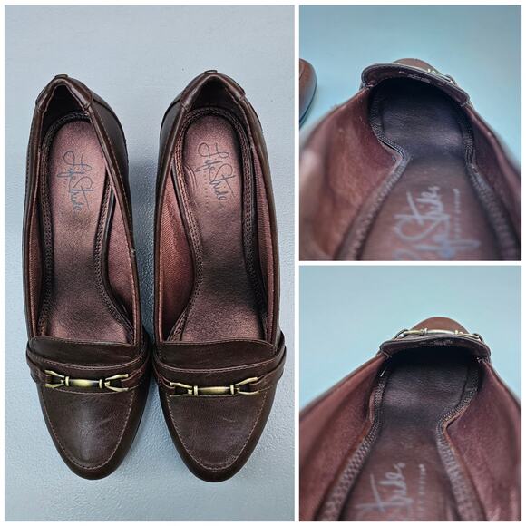 Brown Pumps Life Stride Odele Dress Loafer Size 9W Wide Synthetic Buckle Heeled - Picture 13 of 13